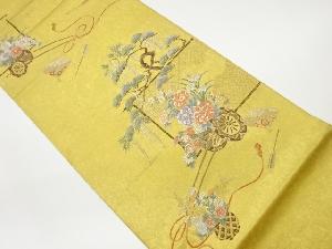 本漆金箔花車に扇・松藤模様織出し袋帯